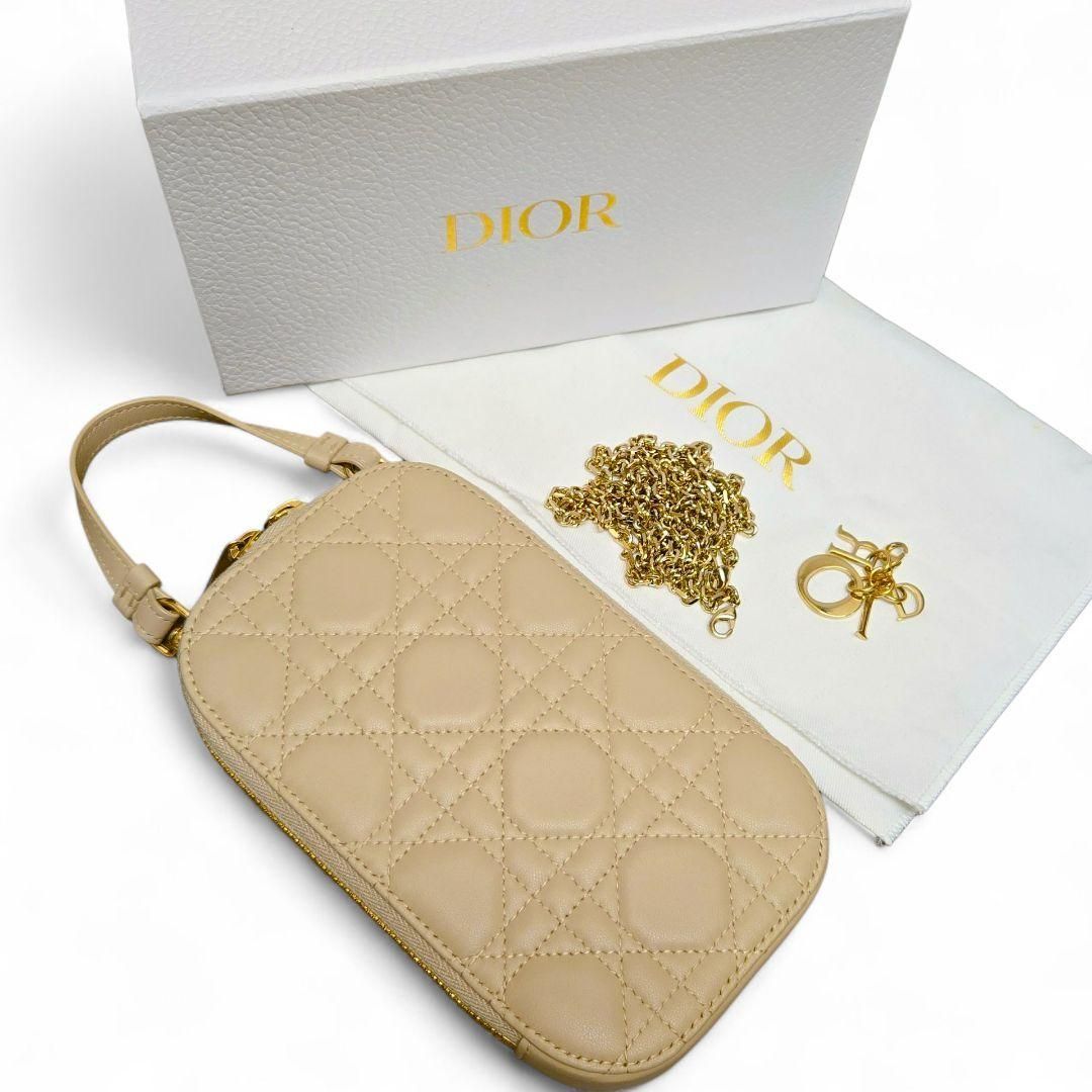 Dior カナージュ フォンホルダー ラムスキン ベージュ 2wayハンドバッグ チェーンショルダーバッグ