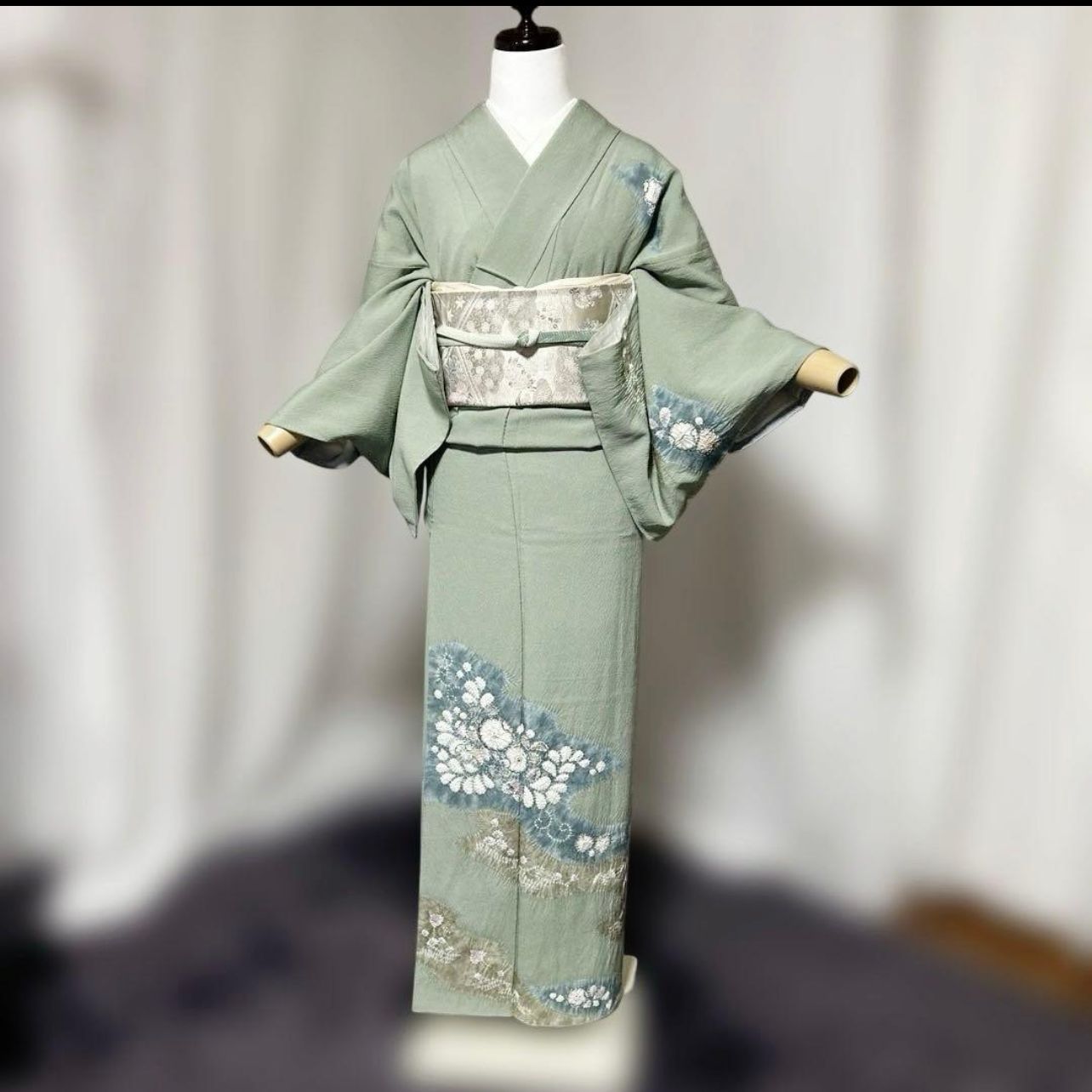 袷 正絹 辻が花 縮緬 訪問着 フルセット 西陣唐織プラチナ箔袋帯 Silk Tsujigahana Kimono Set with Nishijin Platinum Brocade Obi