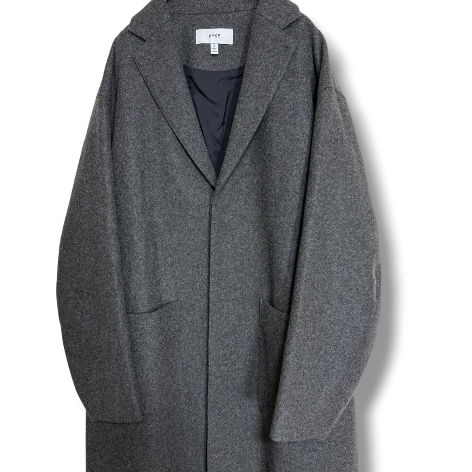 美品 HYKE ウールショップコート WOOL SHOP COAT グレー オーバー