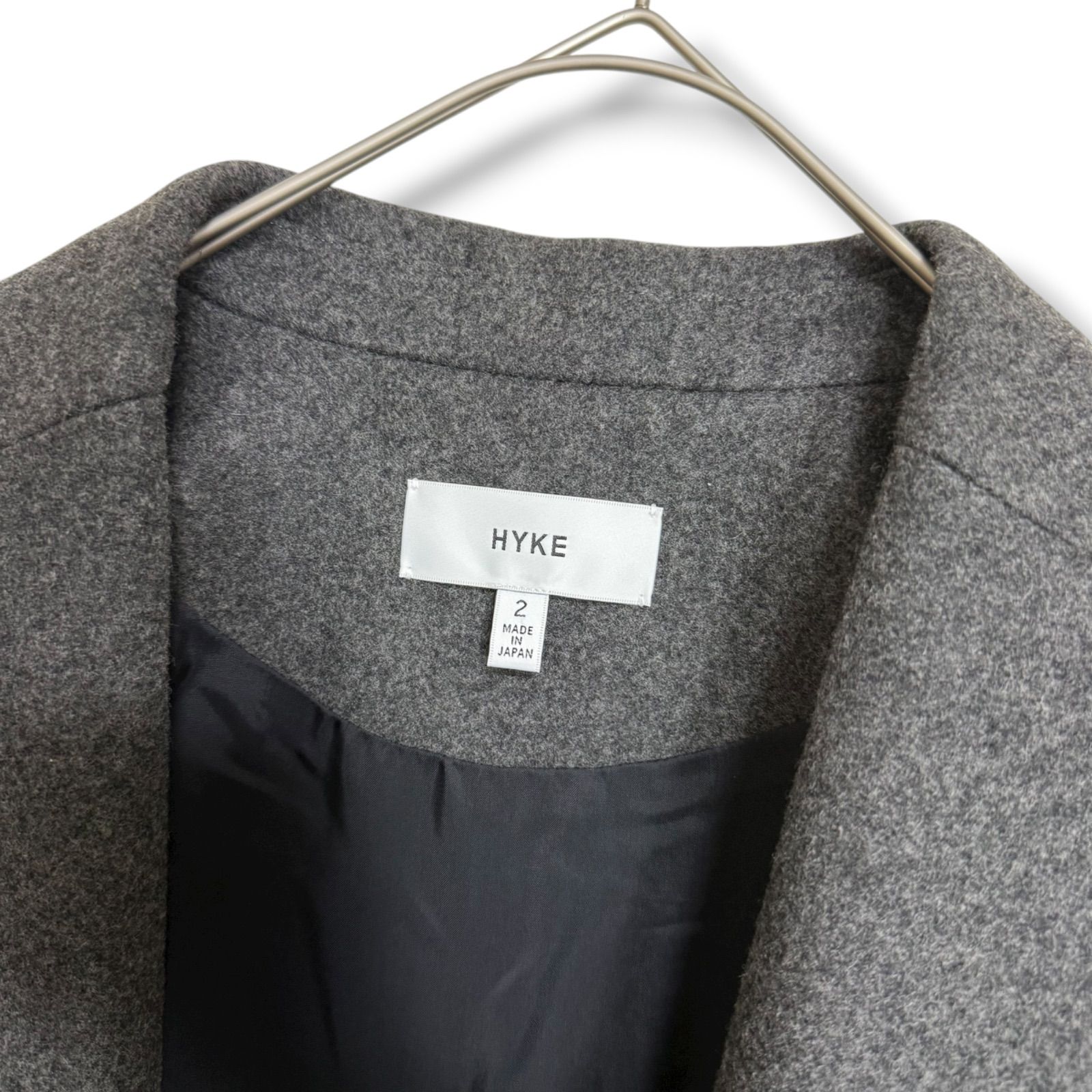 美品 HYKE ウールショップコート WOOL SHOP COAT グレー オーバー