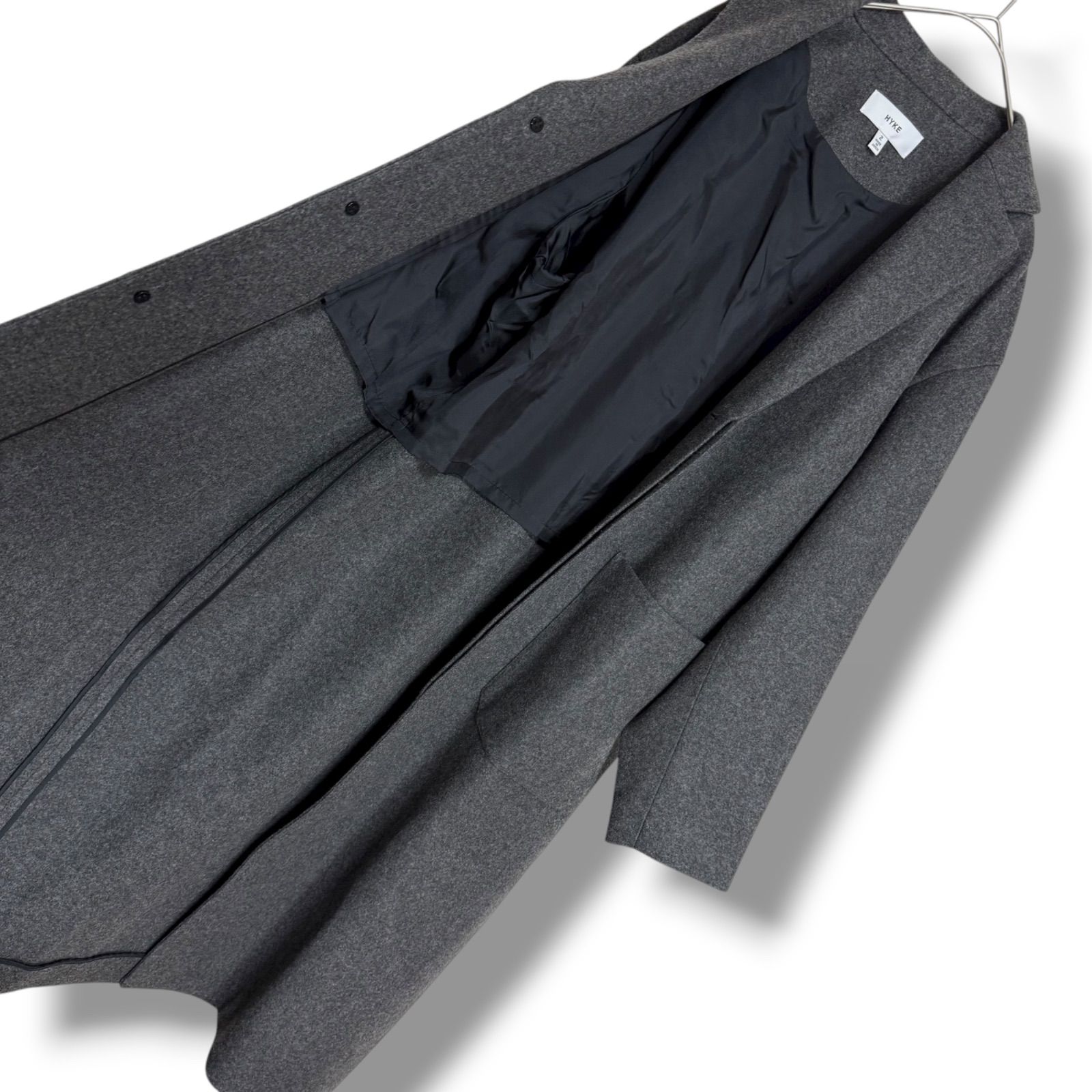 美品 HYKE ウールショップコート WOOL SHOP COAT グレー オーバー
