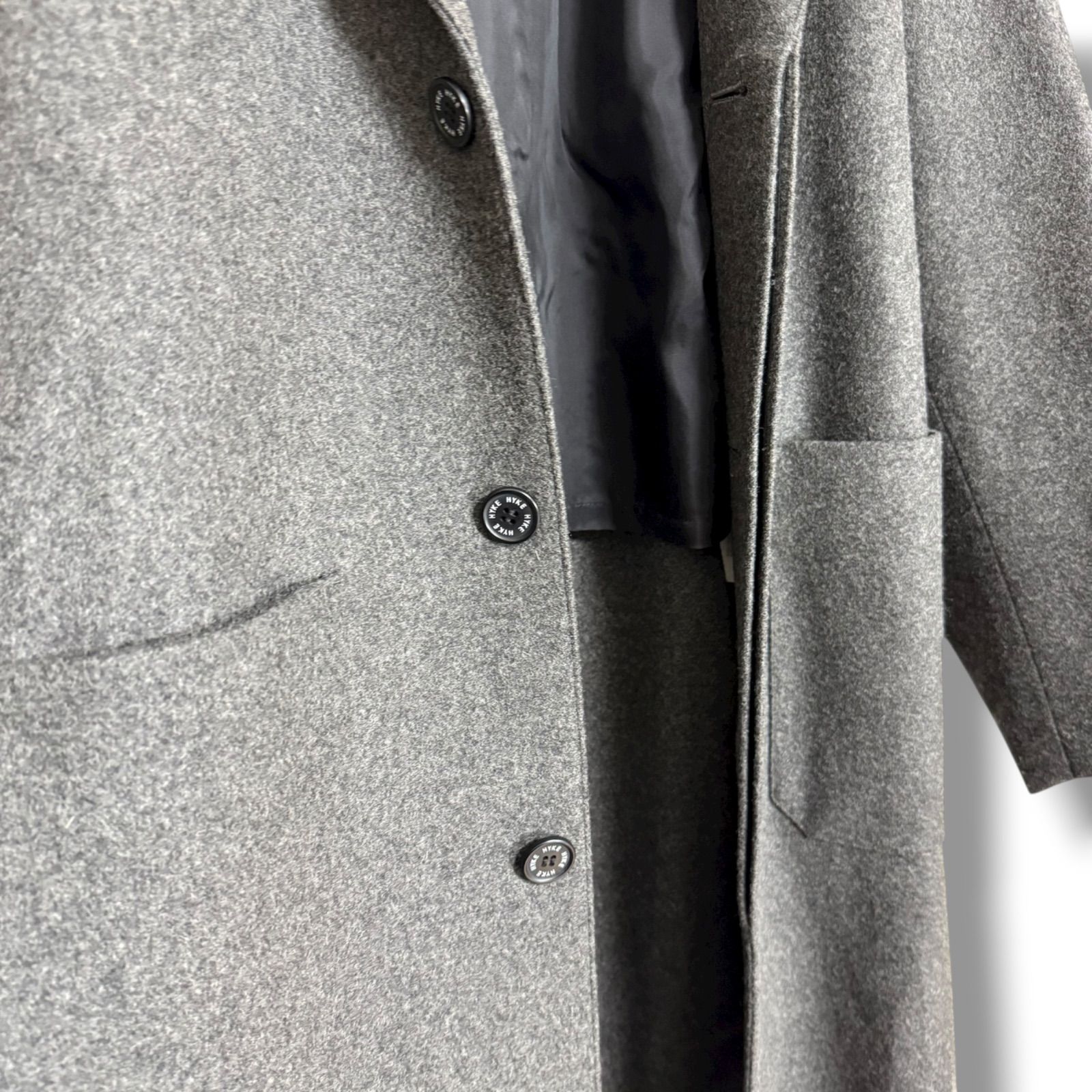 美品 HYKE ウールショップコート WOOL SHOP COAT グレー オーバー
