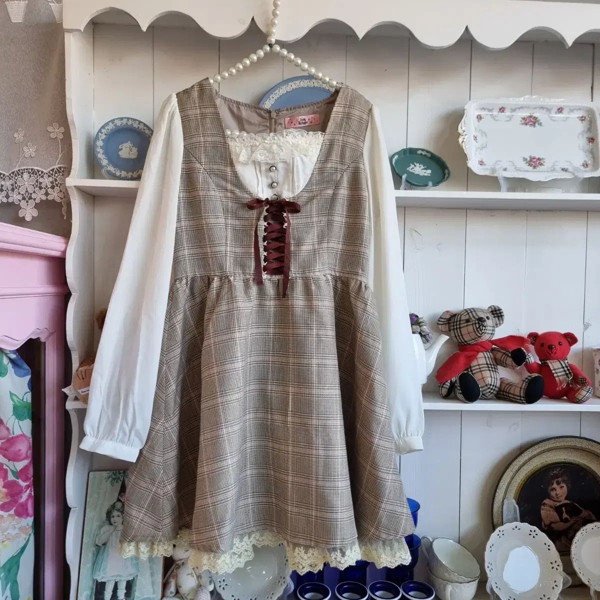 アンクルージュ クラシック チェック レースアップ フリル ONE PIECE