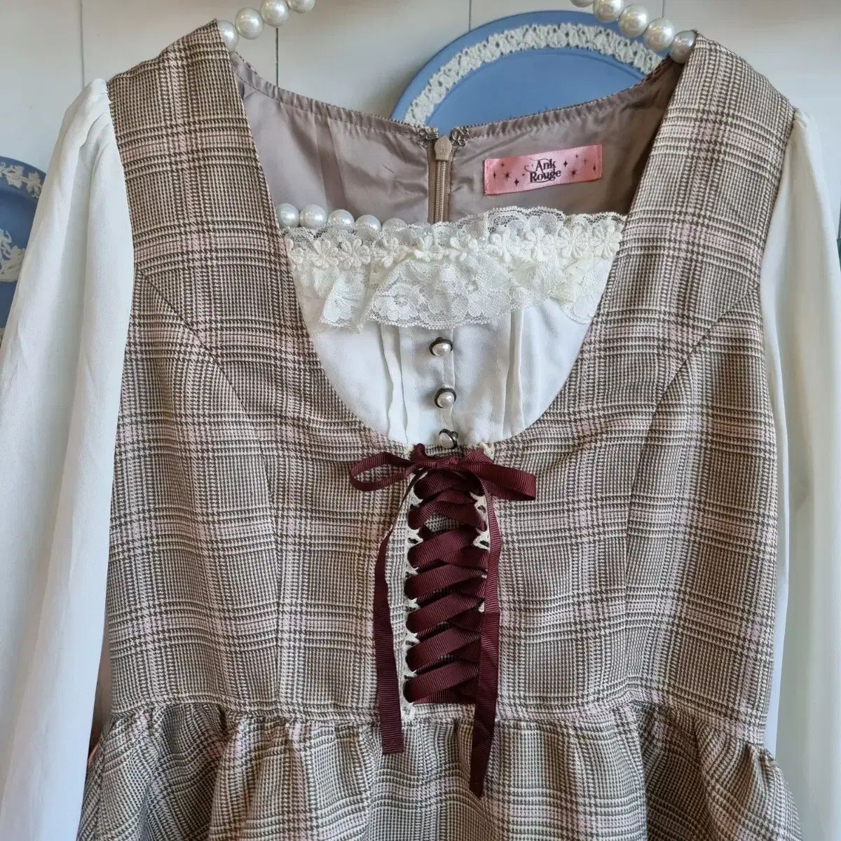 アンクルージュ クラシック チェック レースアップ フリル ONE PIECE