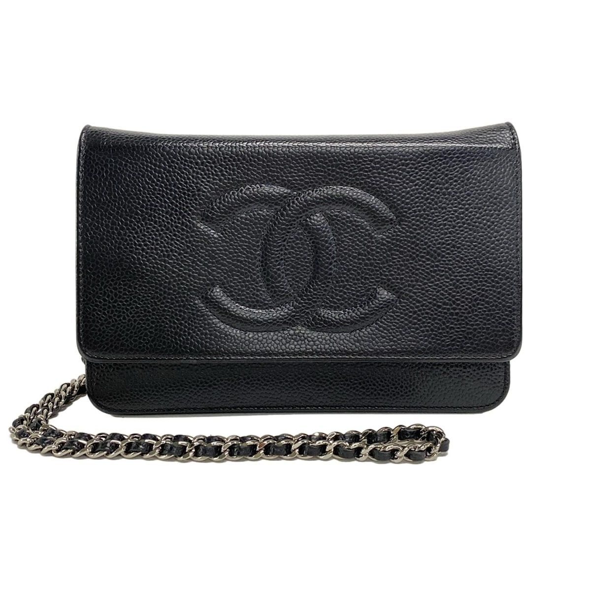 CHANEL シャネル 財布 - A48654 黒 チェーンウォレット シルバー金具
