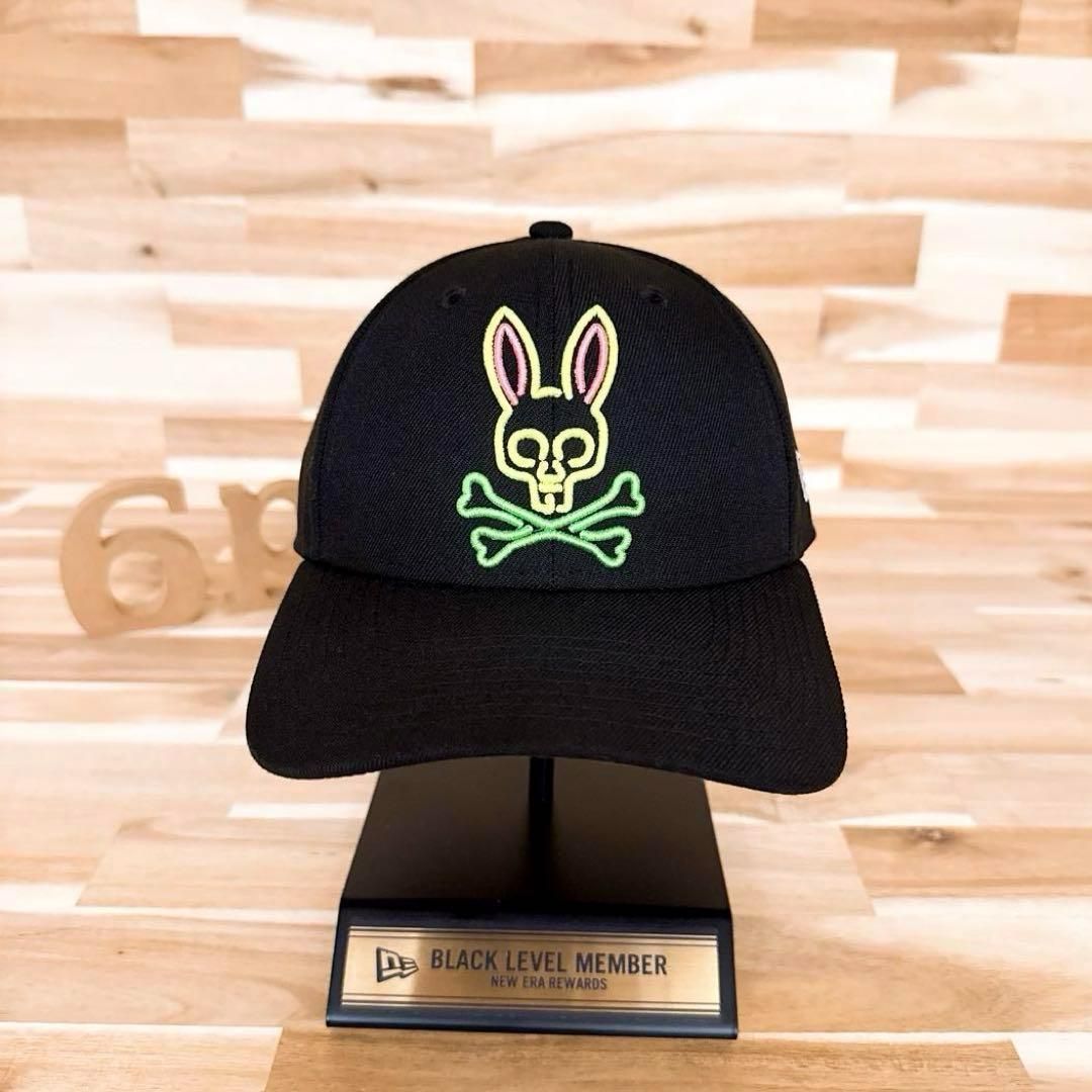 激 ニューエラ×サイコバニー コラボ ネオン バニー ロゴ キャップ 黒ブラック×カラフル スカル 刺繍 9 FORTY