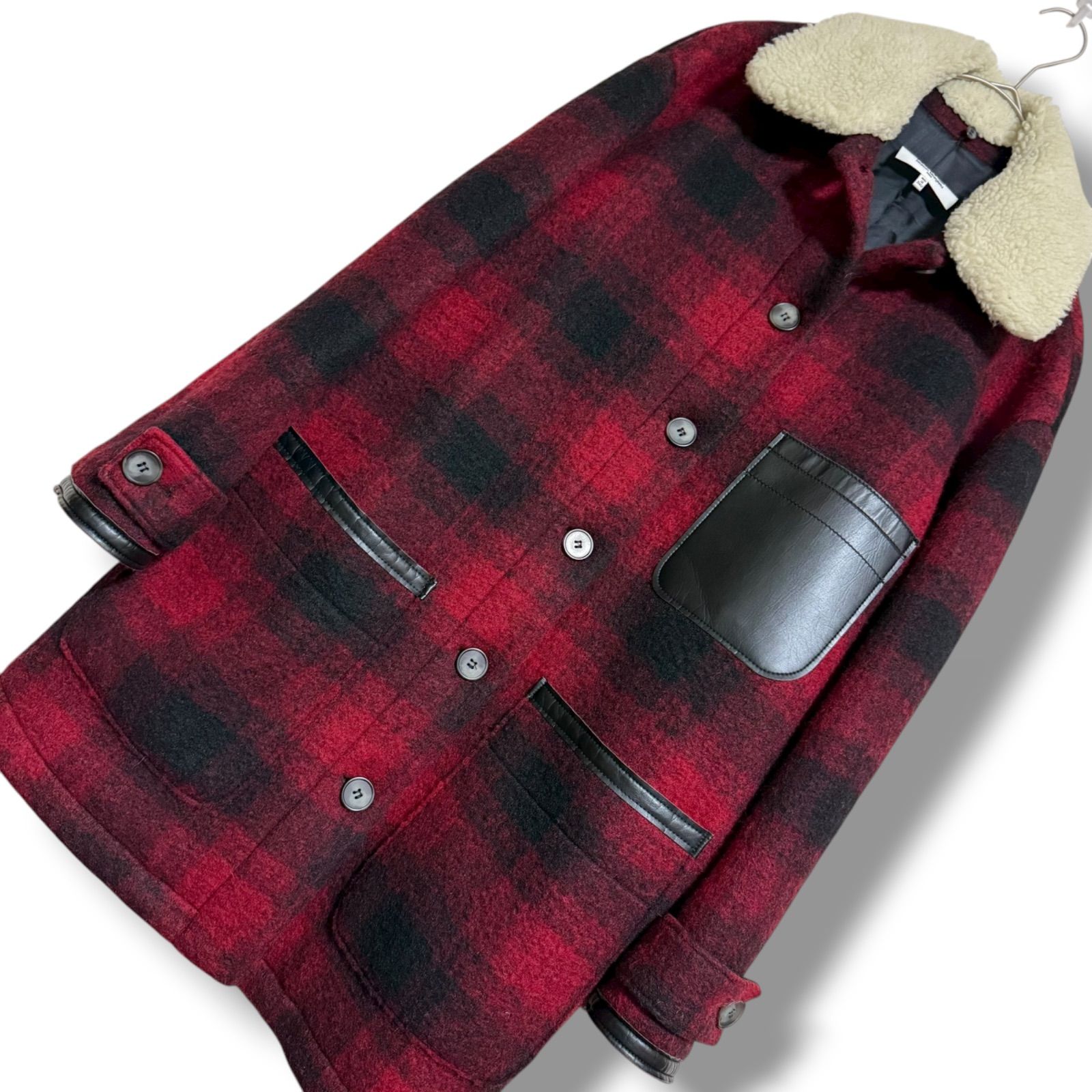 MM6 マルジェラ チェック柄ウールコート　ボアアウター　ほぼ未使用　美品 美品 メゾンマルジェラ MM6 オーバーサイズ タータンチェック 2way