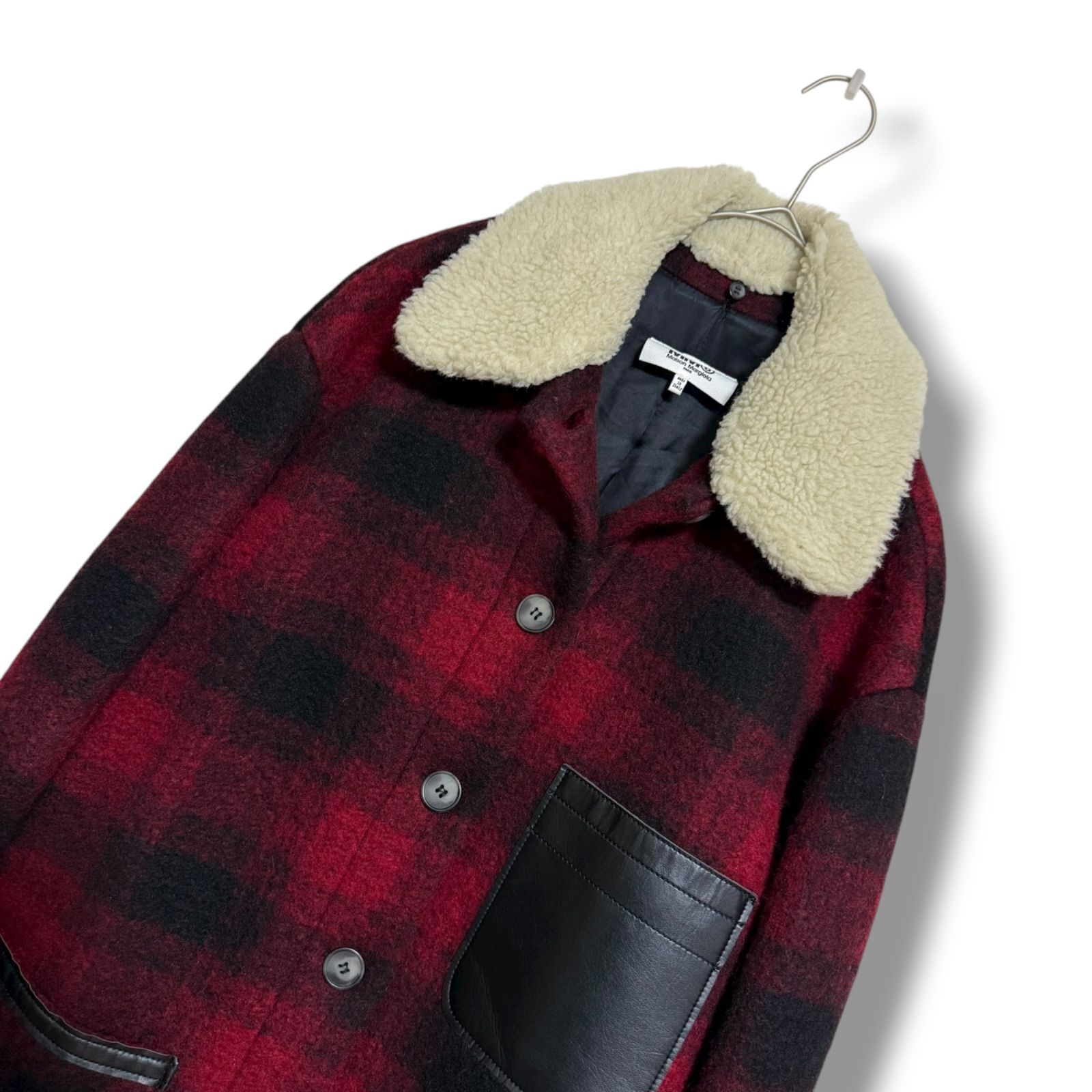 MM6 マルジェラ チェック柄ウールコート　ボアアウター　ほぼ未使用　美品 美品 メゾンマルジェラ MM6 オーバーサイズ タータンチェック 2way