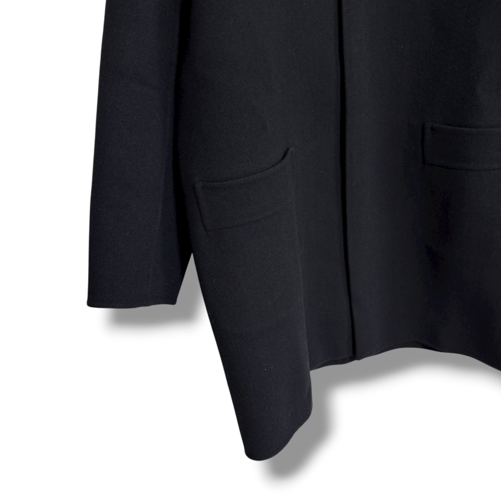 ノーカラーロングコート ブラック黒