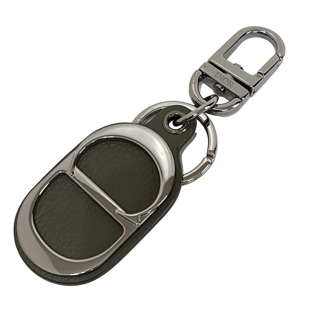 DIOR ChristianDior ディオール クリスチャンディオール キーホルダー チャーム D-Touch カーキ×シルバー キーリング付き レザー
