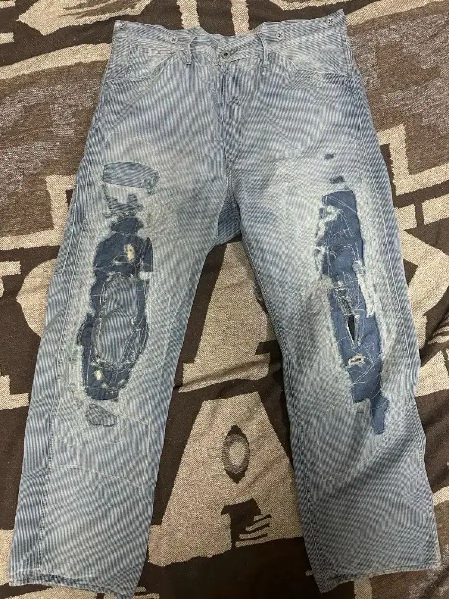 RRA ヴィンテージ FIVE ポケット リーペア Indigo パンツ 34