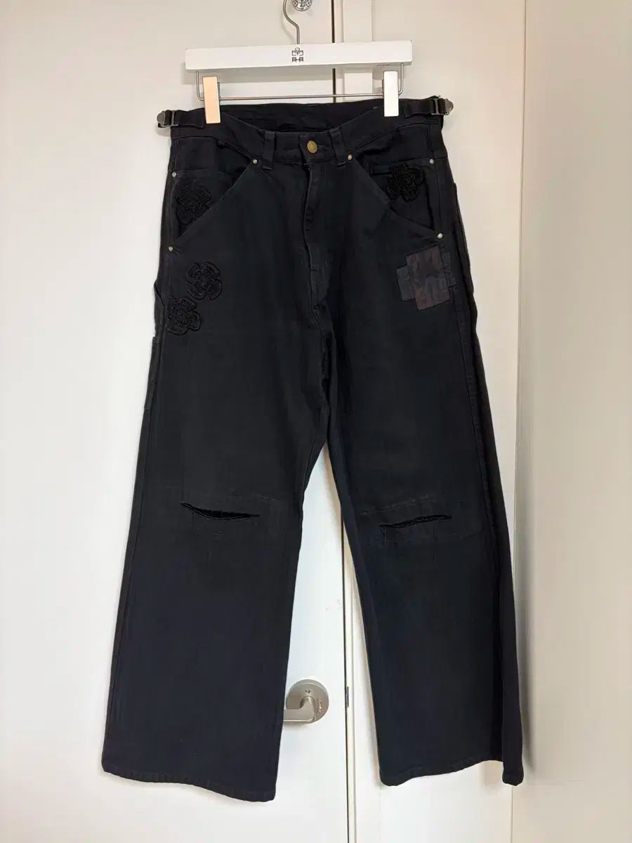 ポリテル 1011 クロス パッチ ド パンツ ストライプ ブラック カット オフ