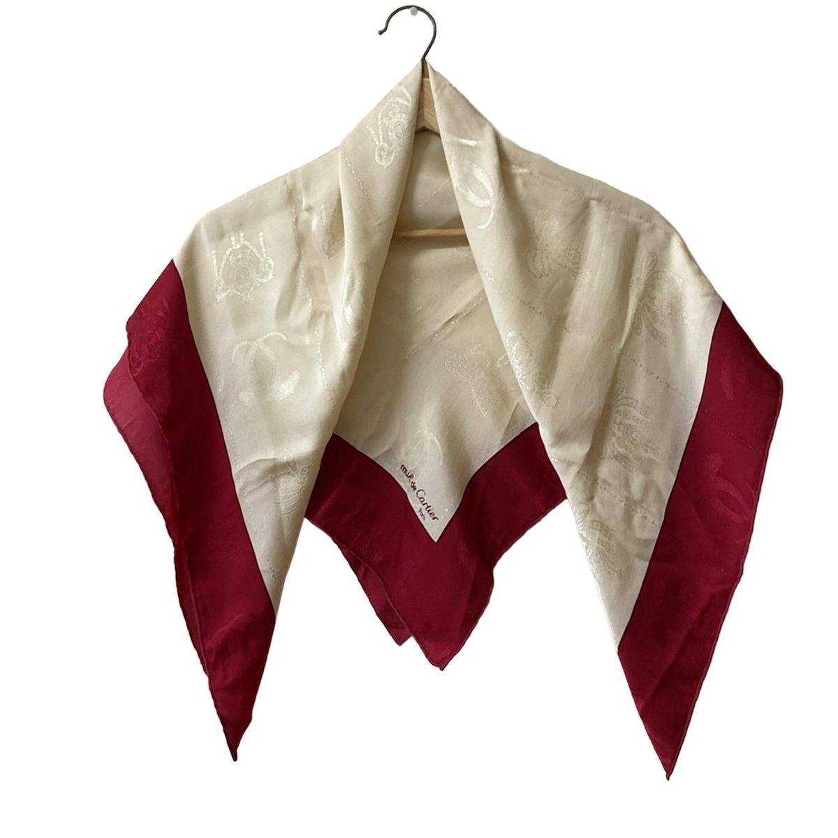 Cartier カルティエ スカーフ レッド アイボリー シルク