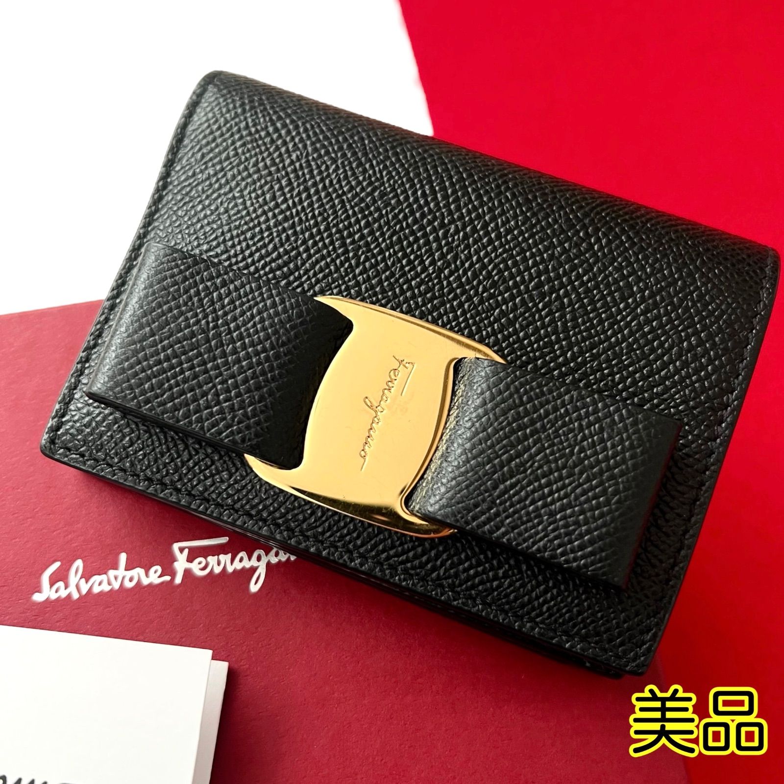 Salvatore Ferragamoフェラガモ 二つ折り財布 黒 リボン ヴァラリボン サルヴァトーレフェラガモ ブラック