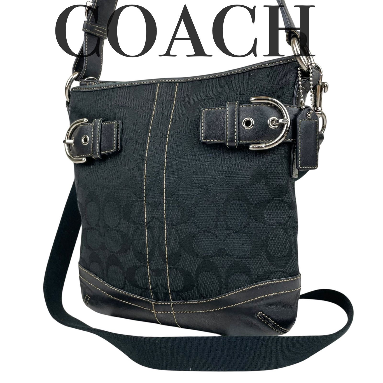 COACH コーチ ワンショルダーバッグ スリム ダッフル ベルト 黒 3577 ハンドバッグ トートバッグ 手提げ 肩掛け 斜め掛け キャンバス レザー レディース メンズ シグネチャー