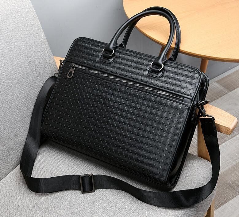 高品質 メンズ バッグ 牛革 ビジネスバック 編込み レザー大容量2WAY ブリーフケース 通勤トートバッグ 本革 ショルダーバッグ