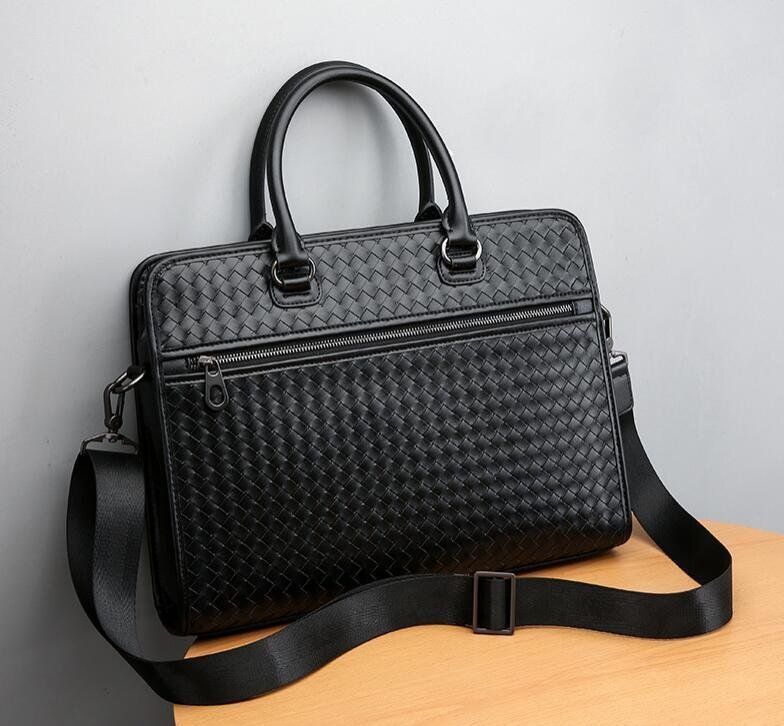 高品質 メンズ バッグ 牛革 ビジネスバック 編込み レザー大容量2WAY ブリーフケース 通勤トートバッグ 本革 ショルダーバッグ