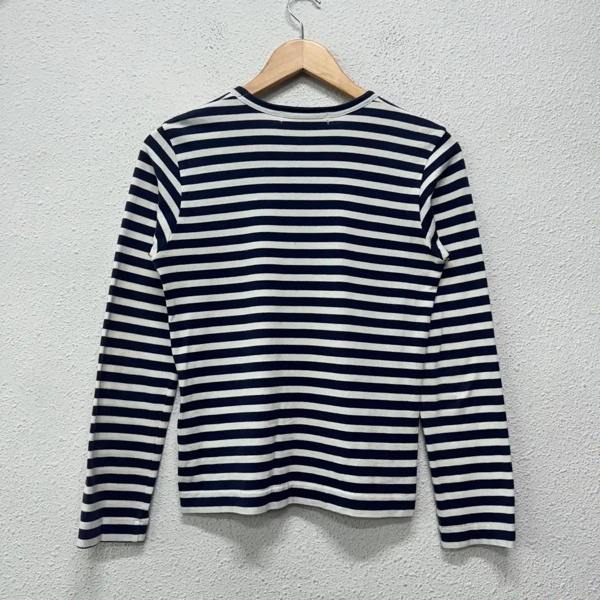 S コム デ ギャルソン レッド ハート ワッペン ストライプ ロング スリーブ Tシャツ N 5704