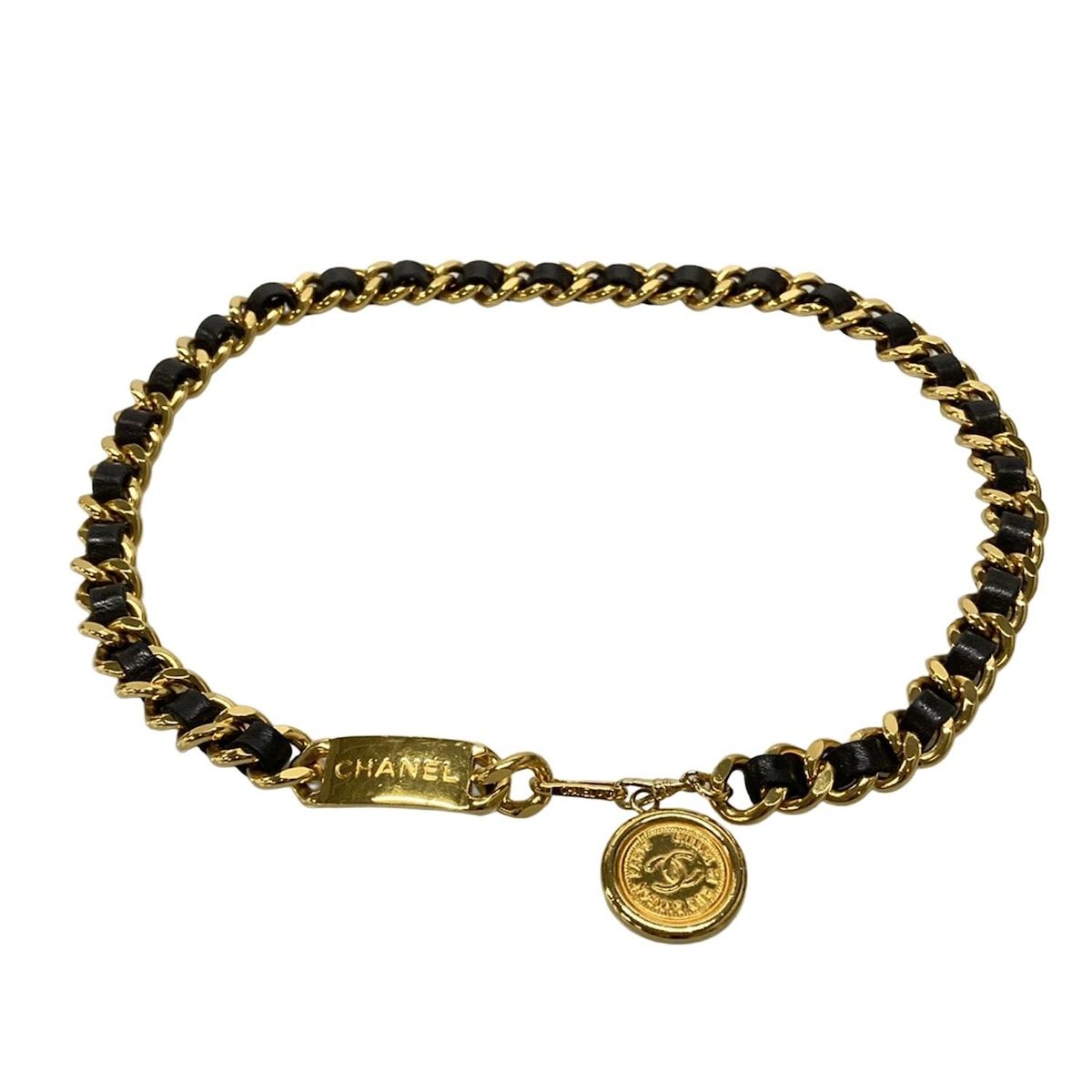 CHANEL シャネル ベルト - ゴールド×黒 チェーンベルト ココマーク ゴールド金具 レザー