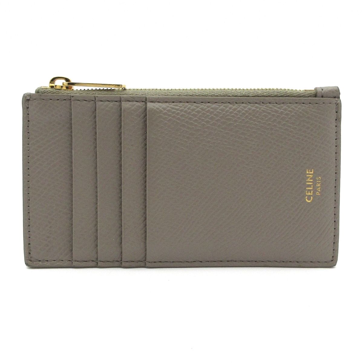 CELINE セリーヌ コインケース コンパクト ジップドカードホルダー グレーベージュ フラグメントケース レザー