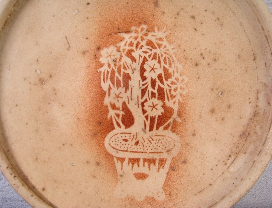 古陶磁 瀬戸石皿 行燈皿 吹き墨 幅 21.7cm 古民芸 25j051