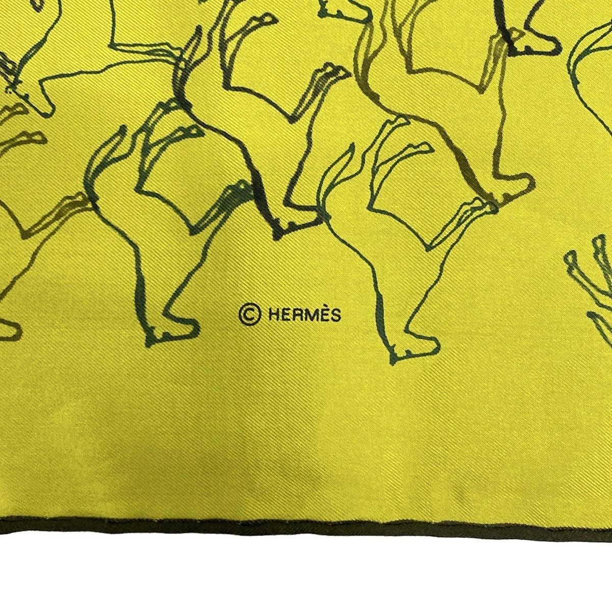 HERMES エルメス スカーフ カレ90 ライトグリーン×グリーン×ダークブラウン 馬