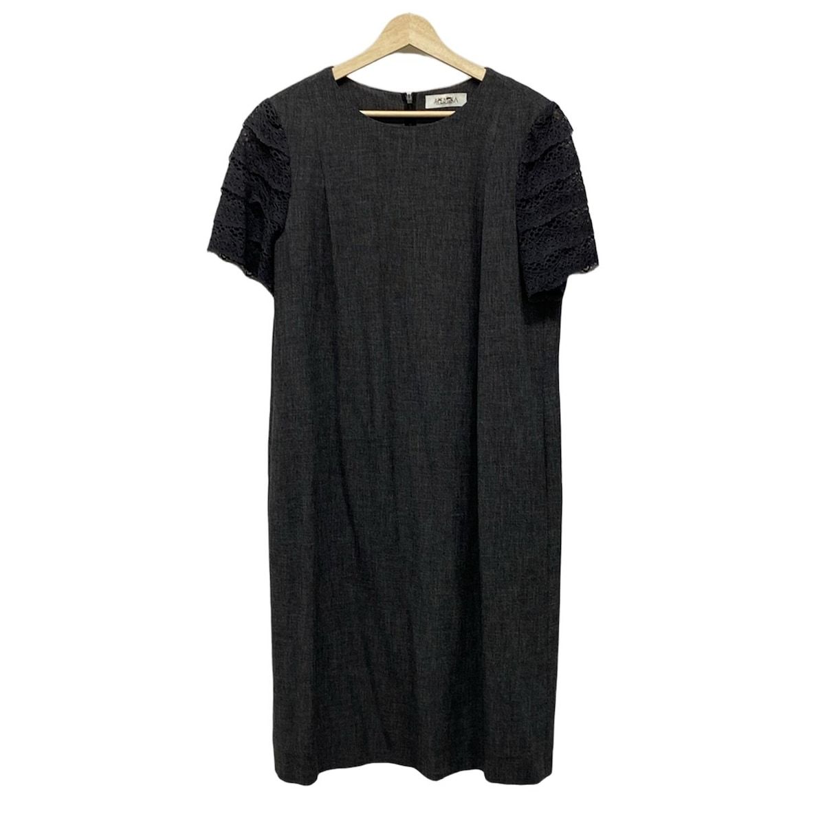 NEMIKA NEMIKA by Leilian ネミカ ワンピース サイズ13 S レディース - ダークグレー レース 半袖 ロング