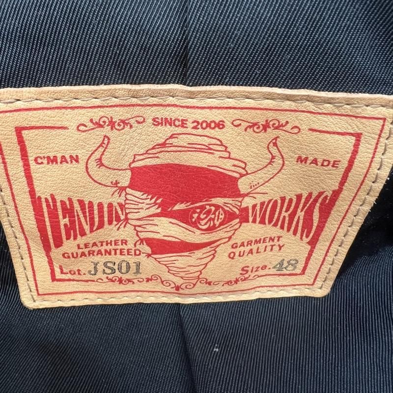 古着 天神ワークス SINGLE COLLAR JACKET JS01 レザー シングル 希少サイズ メンズ 48 ISItems【USED ...