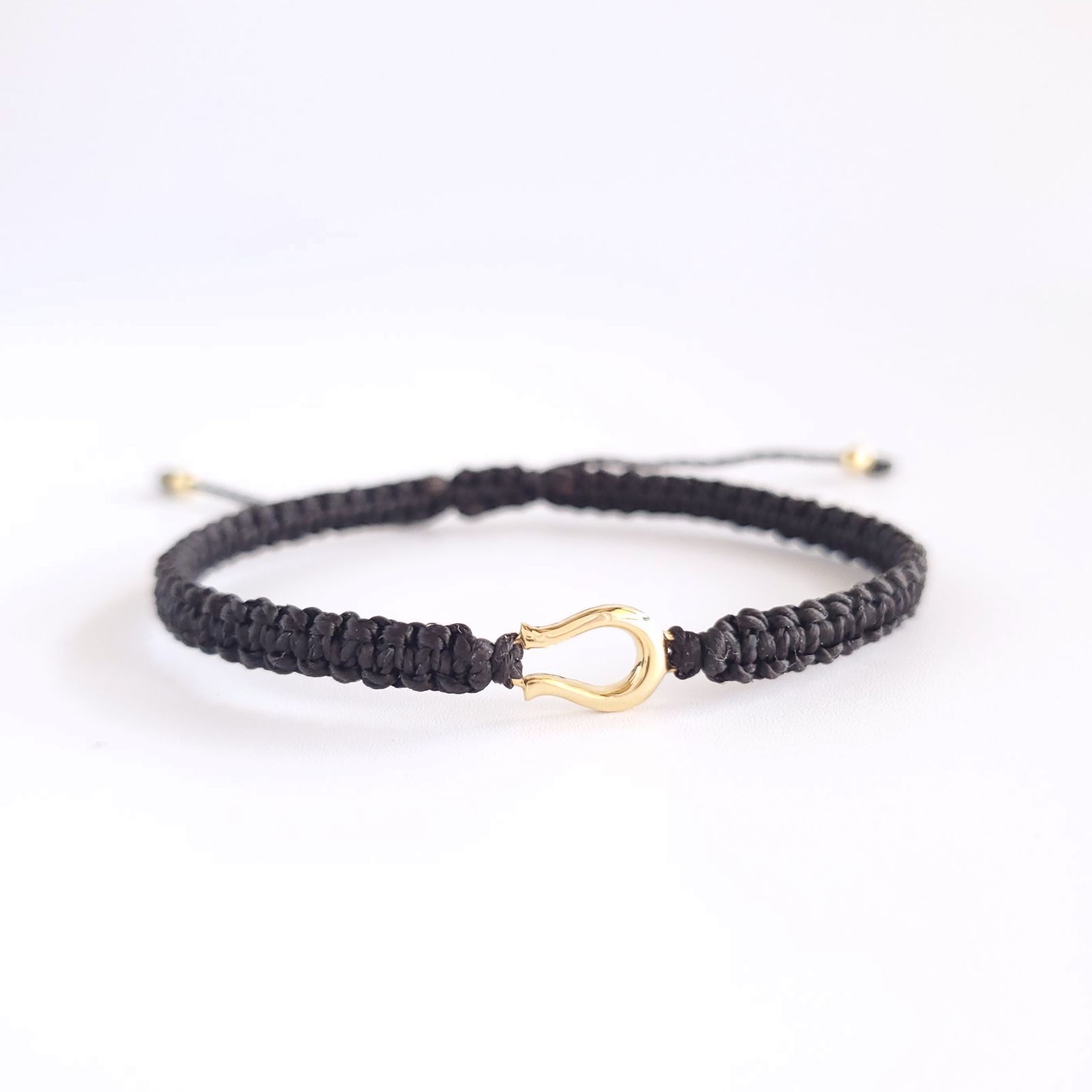 ブレスレット 18金 メンズ レディース ペア つけっぱなし シンプル 馬蹄 金属アレルギー K18 ヒモ 切れにくい ゴールド クリスマス プレゼント 黒