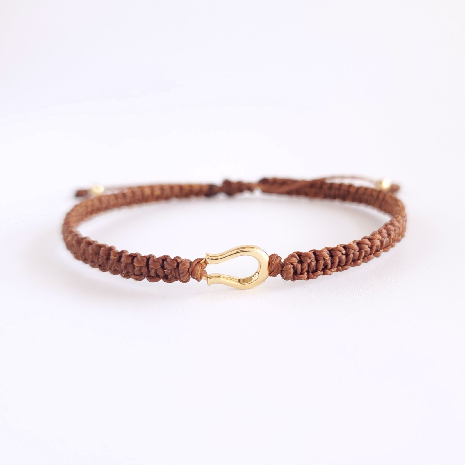 ブレスレット 18金 メンズ レディース ペア つけっぱなし シンプル 馬蹄 金属アレルギー K18 ヒモ 切れにくい ゴールド クリスマス プレゼント ブラウン