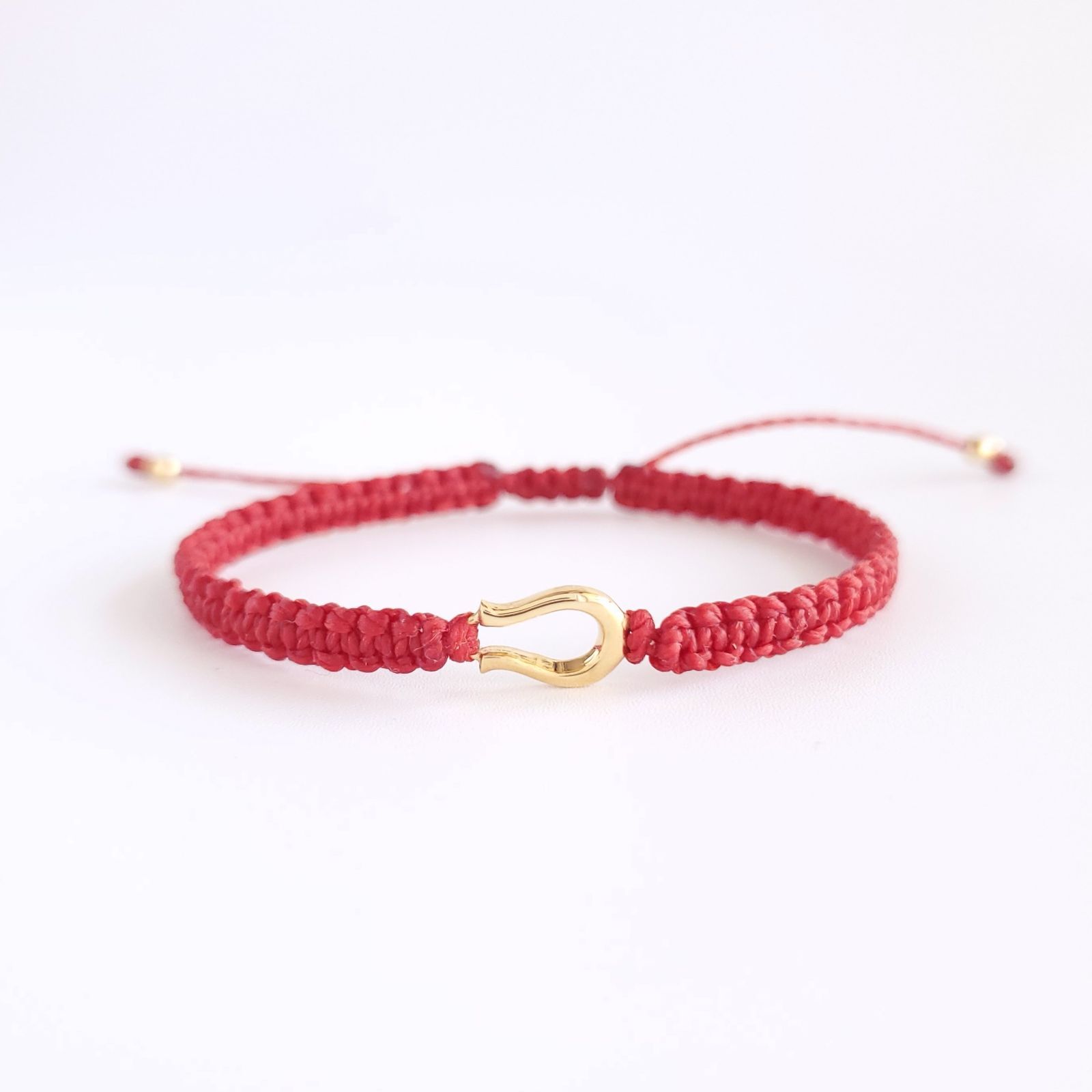 ブレスレット 18金 メンズ レディース ペア つけっぱなし シンプル 馬蹄 金属アレルギー K18 ヒモ 切れにくい ゴールド クリスマス プレゼント 赤