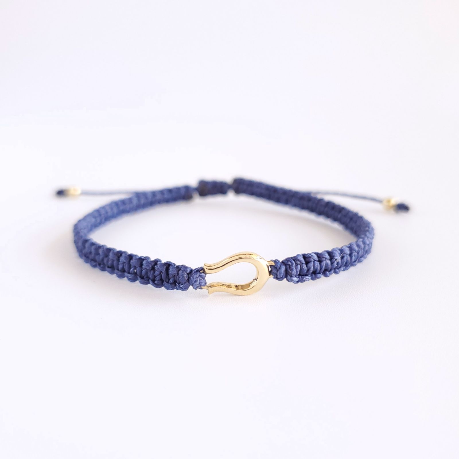 ブレスレット 18金 メンズ レディース ペア つけっぱなし シンプル 馬蹄 金属アレルギー K18 ヒモ 切れにくい ゴールド クリスマス プレゼント ネイビー