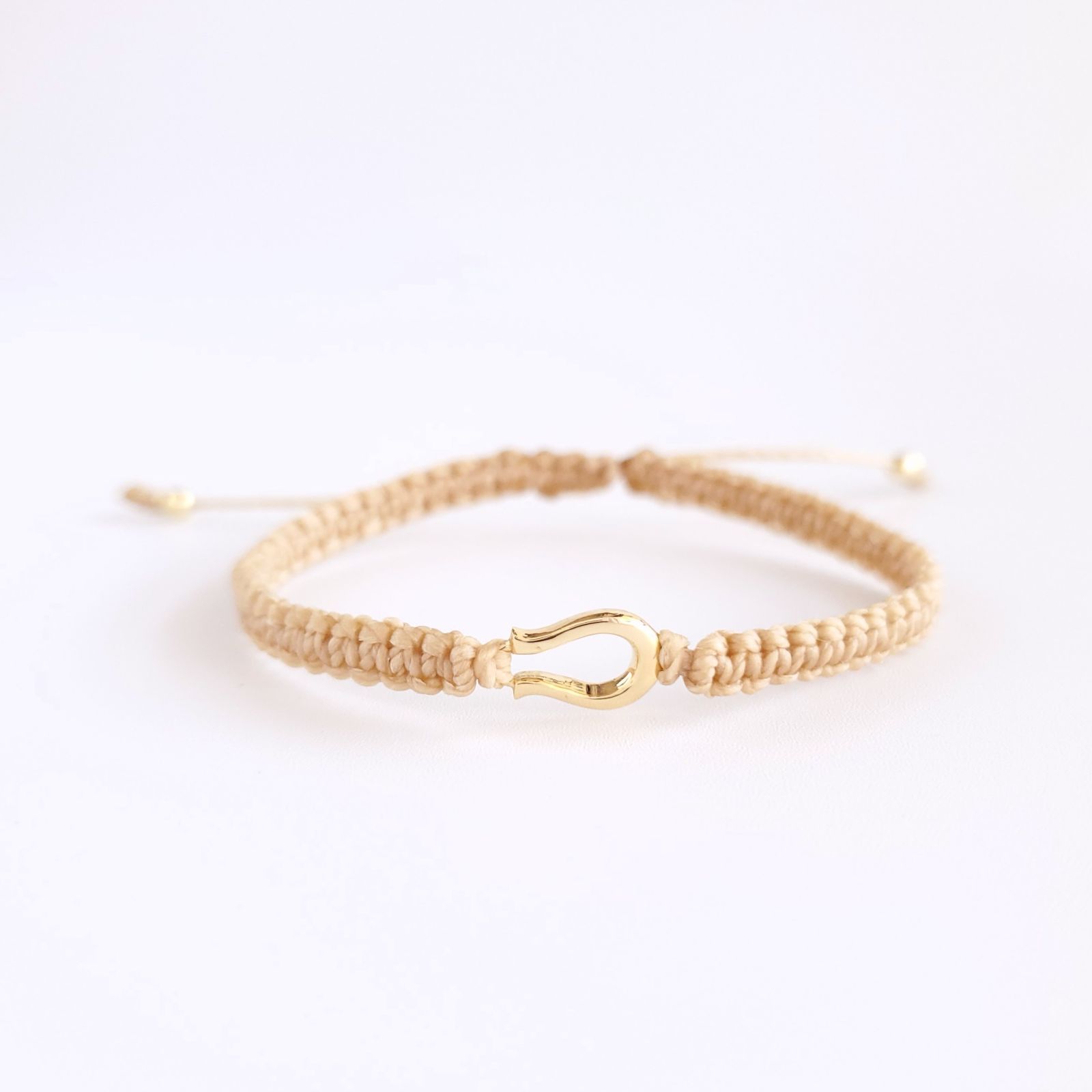 ブレスレット 18金 メンズ レディース ペア つけっぱなし シンプル 馬蹄 金属アレルギー K 18 ヒモ 切れにくい ゴールド プレゼント ベージュ