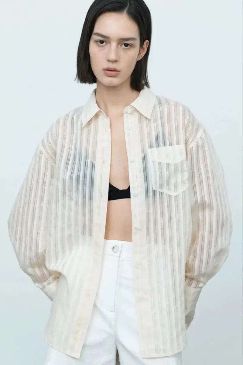 迷迷ストライプシースルーシャツ