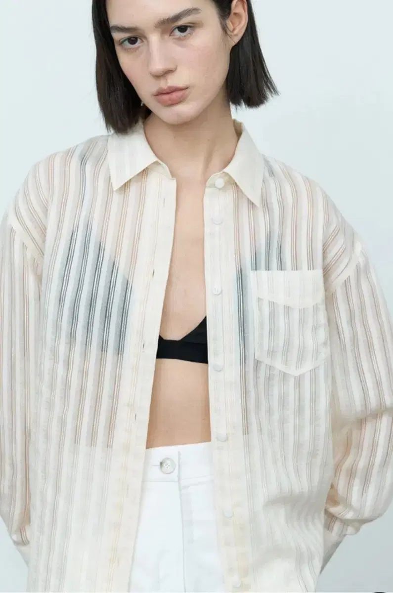 迷迷ストライプシースルーシャツ