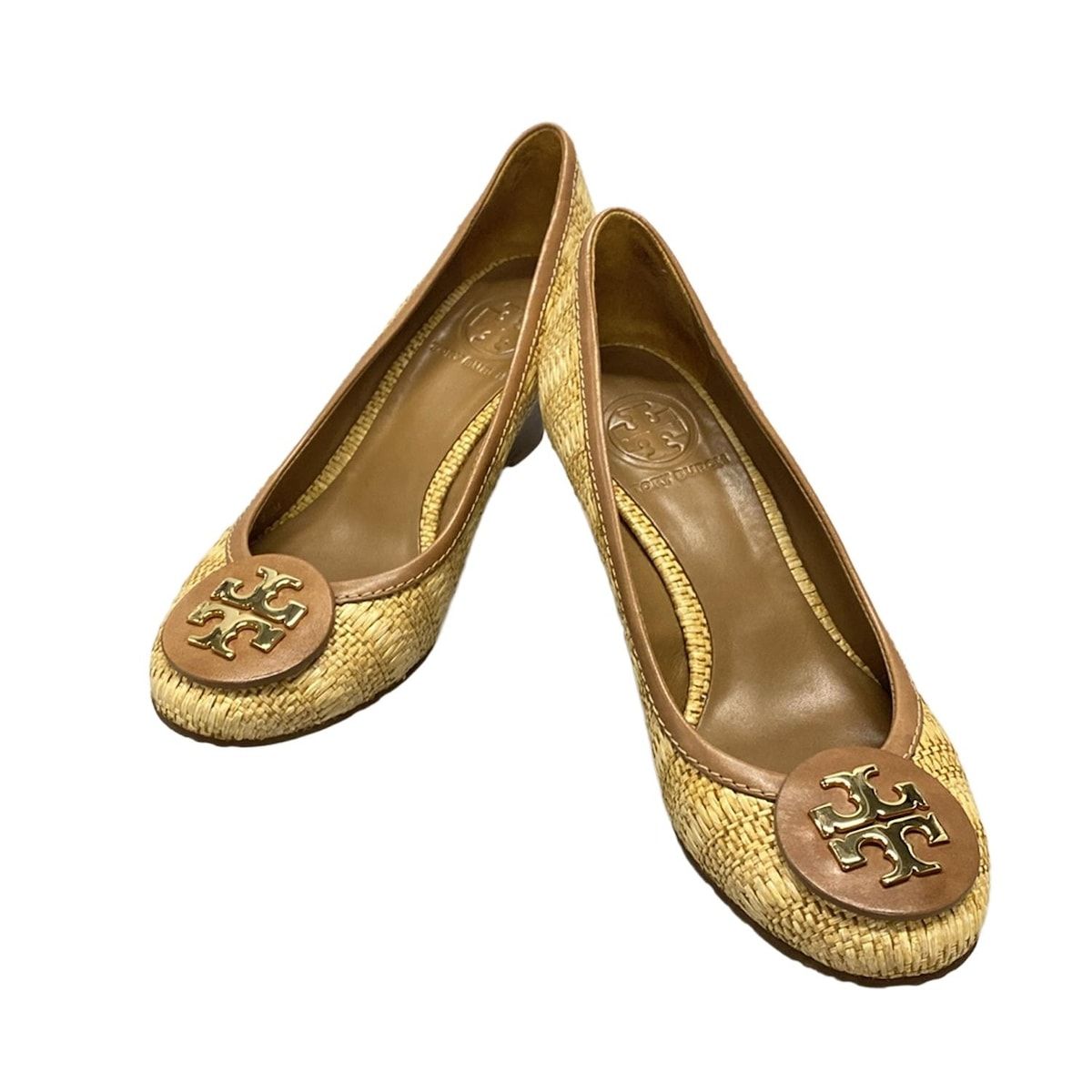 TORY BURCH トリーバーチ パンプス 5 1 2 M レディース - ダークブラウン×ベージュ ウェッジソール レザー
