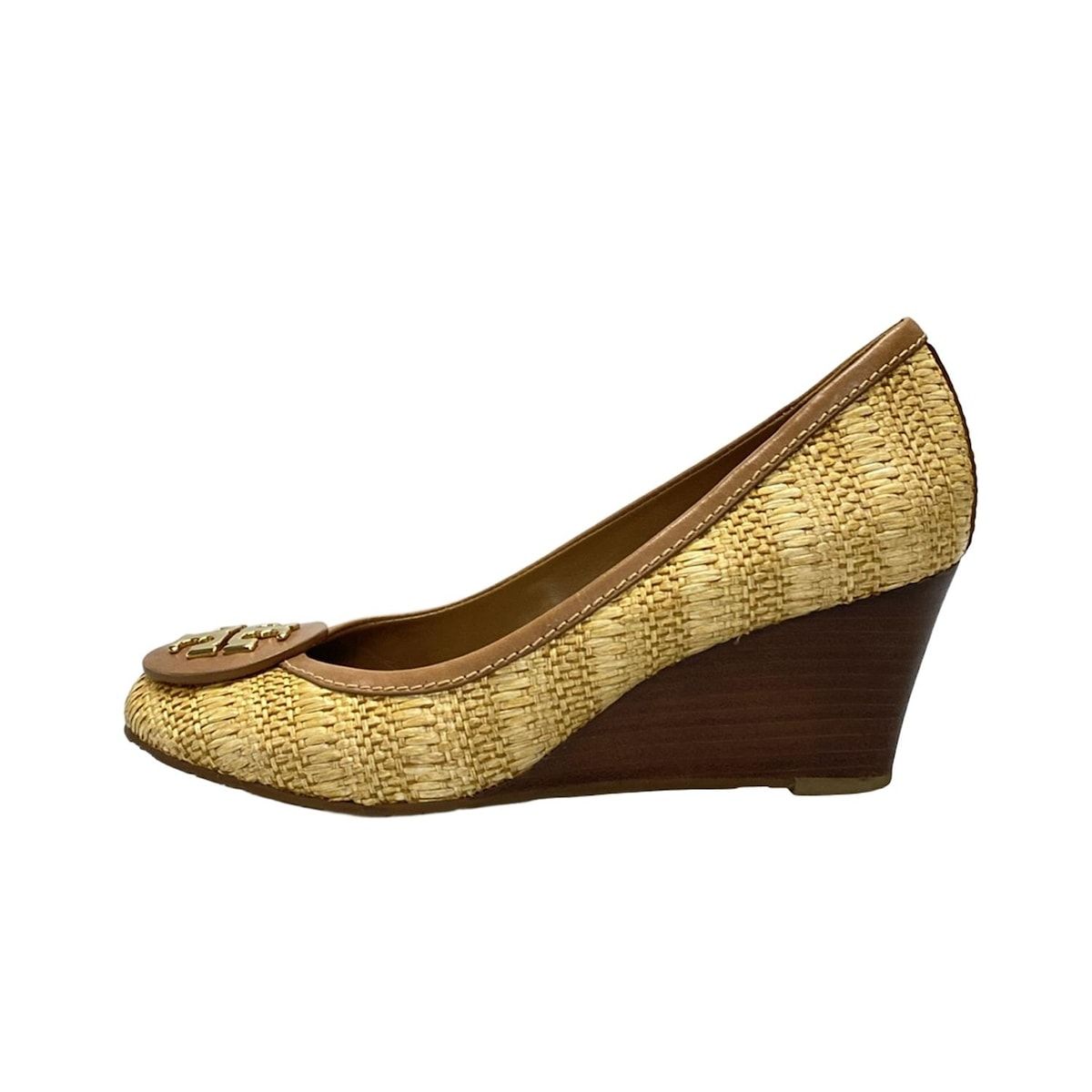 TORY BURCH トリーバーチ パンプス 5 1 2 M レディース - ダークブラウン×ベージュ ウェッジソール レザー