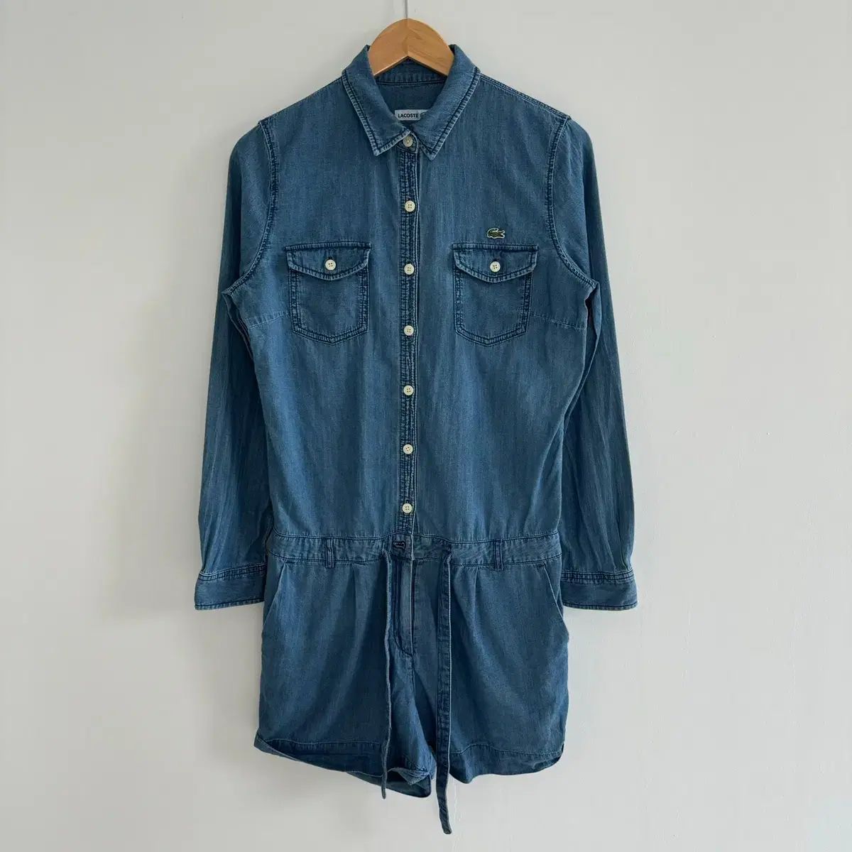 36 ラコステ レディース デニム ベルト オールインワン 長袖 シャツ N6159