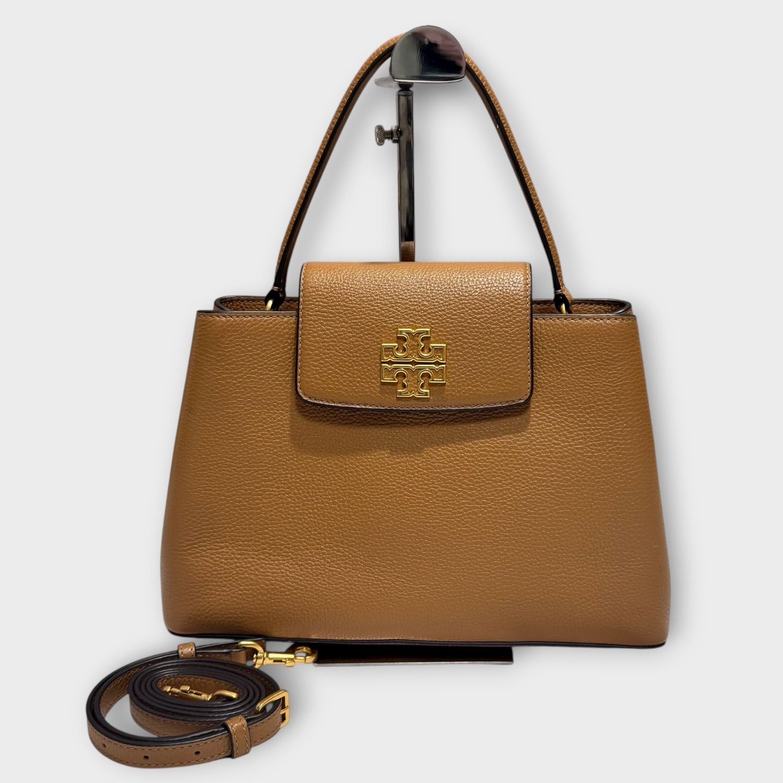 TORY BURCH トリーバーチ BRITTEN ブリテン 2WAY トップハンドル サッチェルバッグ レザー キャメル系 ゴールド金具