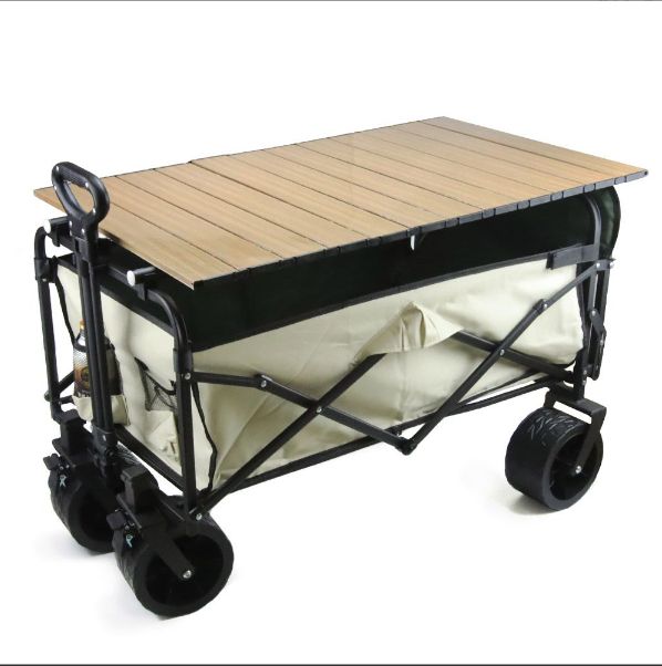 ワゴンテーブルセット キャリーワゴン テーブル付き 後部展開可 キャリーワゴン ブレーキ機能付き 長物対応 折りたたみ式 ワンタッチ収束