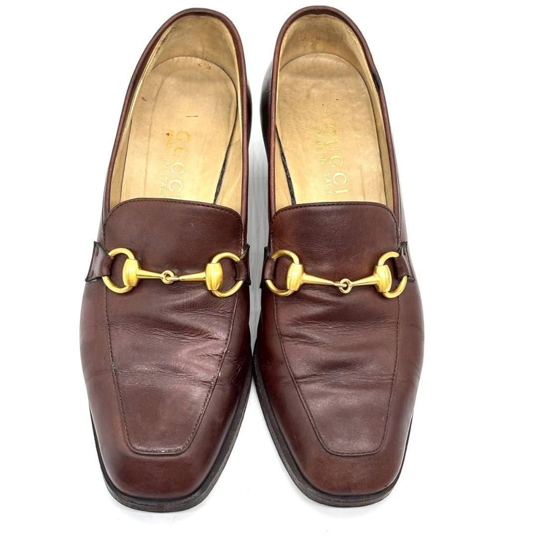 受け継がれる 美と格式 GUCCI グッチ ホースビット ローファー パンプス レザー ゴールド金具 Y2K イタリア製 上品コーデ ブラウン 7サイズ 24cm