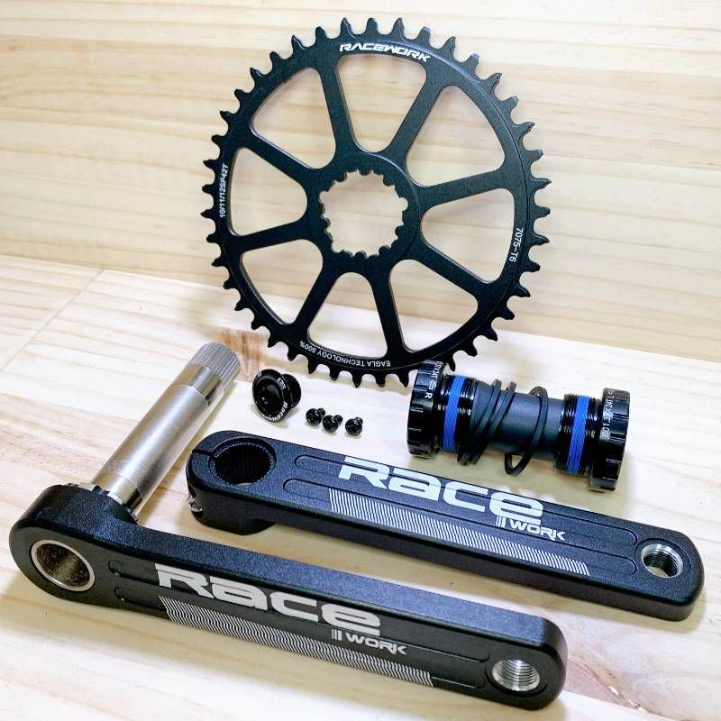 RACEWORK クランクセット 42T 170mm 7075アルミ CNC 軽量 中空クランク BB付属 24mmスピンドル ロード ミニベロ クロス対応 シングル化 フロントシングル ナローワイド シマノ互換 ダイレクトマウント