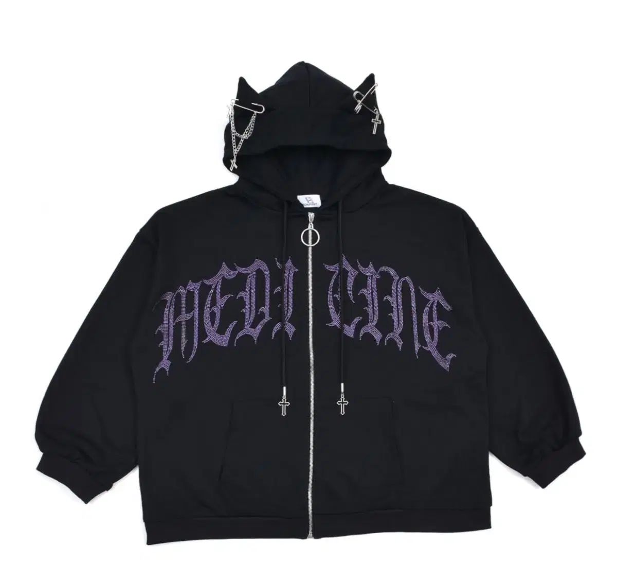 ボルカン 猫ミミ LINEストーン フードジップアップ パーカ M