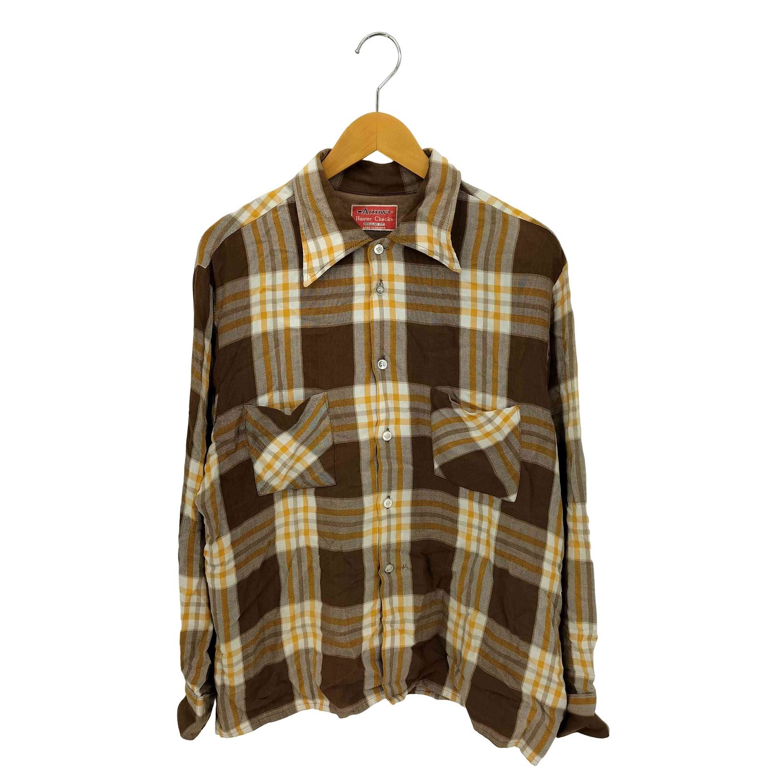 アロー ARROW 60-70s カナダ製 Hunter Checks REGULAR FIT レーヨン チェック シャツ メンズ 表記無