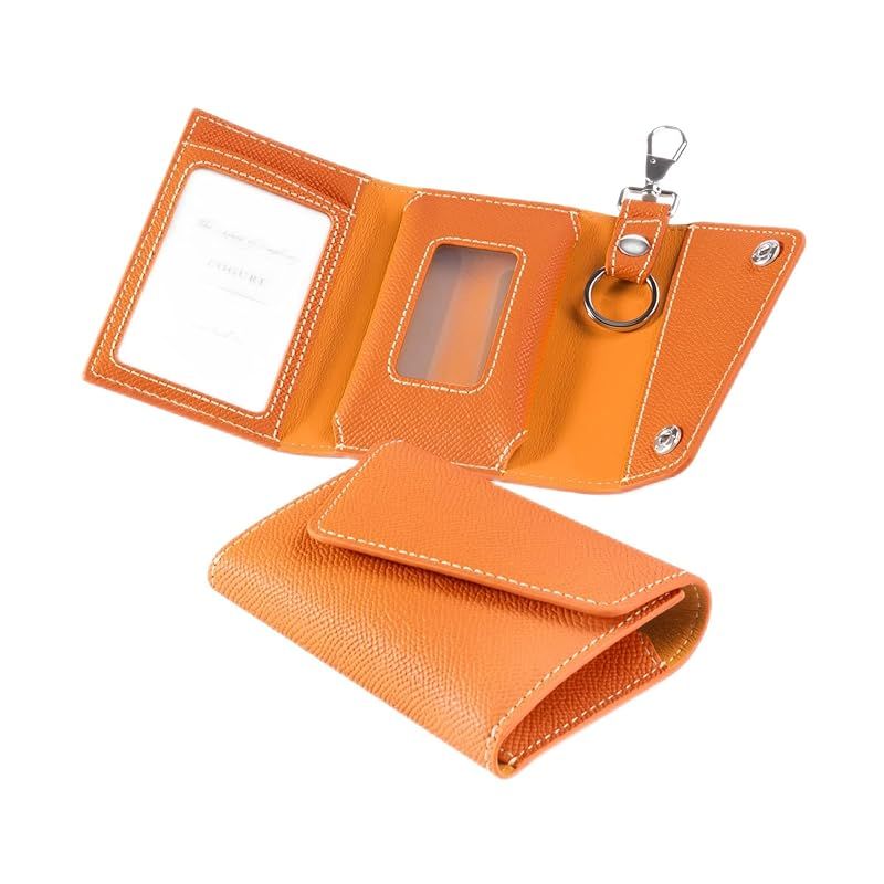 COGURE コグレ スマートキーケース 本革 ヨーロピアンエンボスレザー 透明窓 スマートキーホルダー カード入れ ギフトボックス付き オレンジ Orange 0