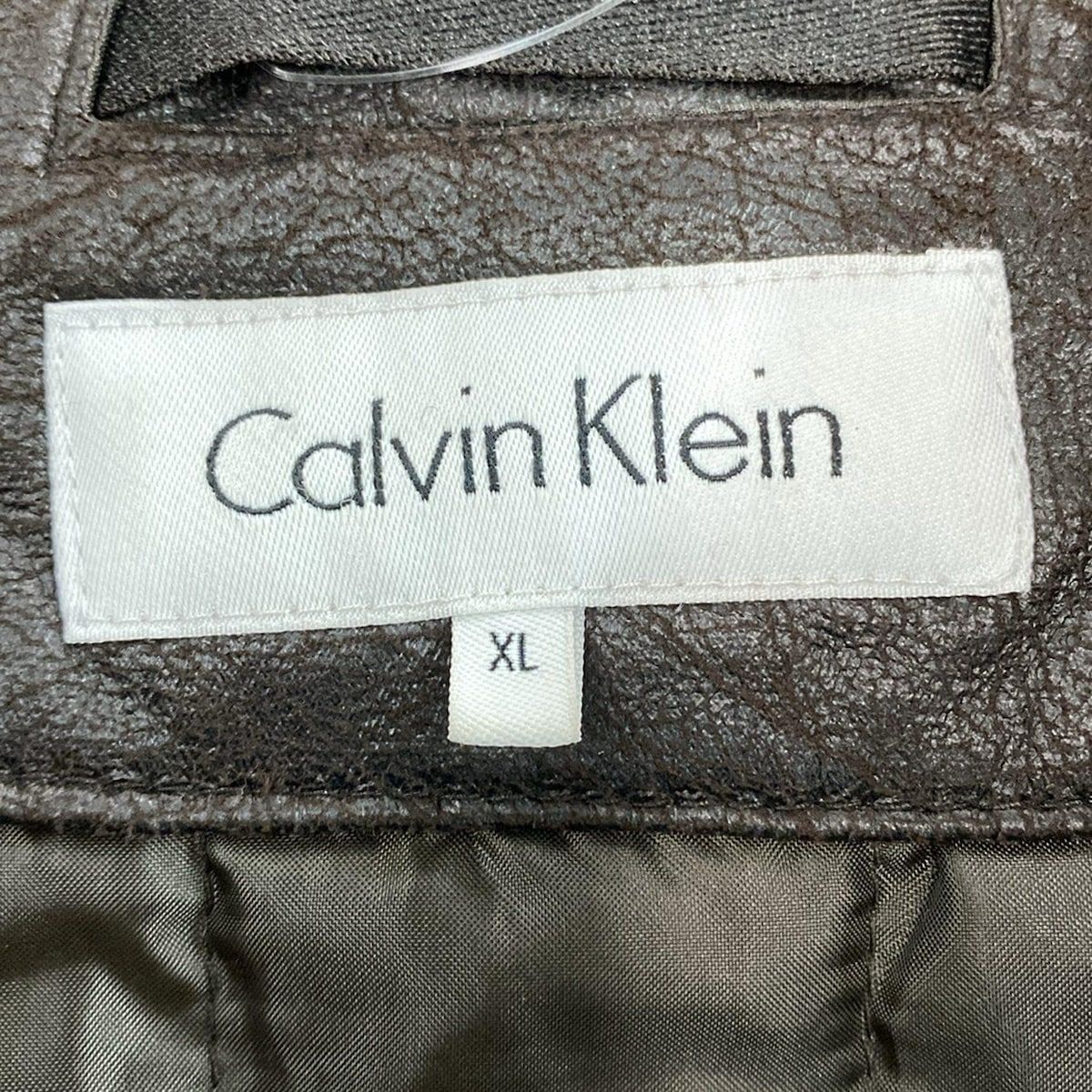 CalvinKlein カルバンクライン ジャケット サイズXL - ブラウン ボア 冬物 レザー GULLKHAN_COM
