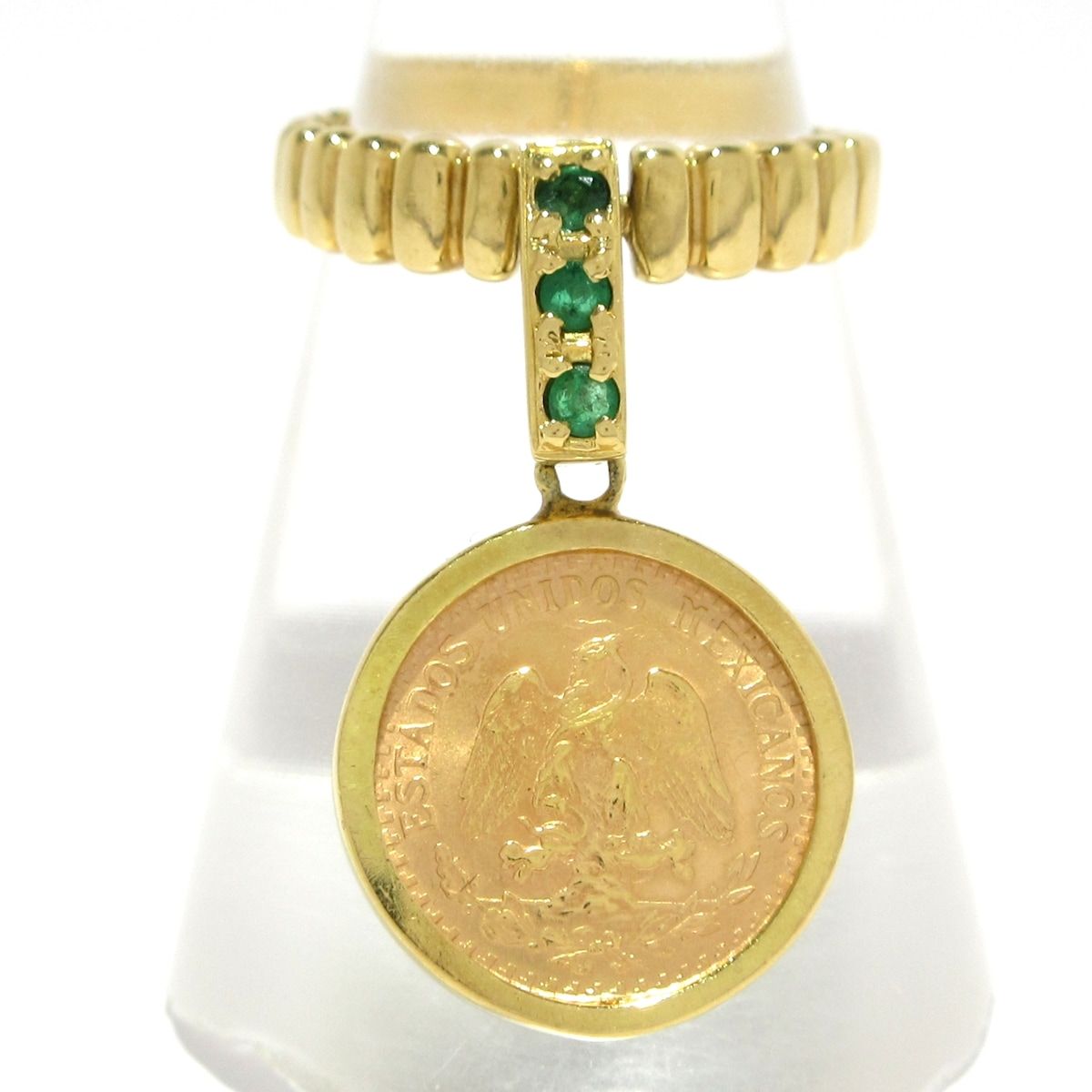 Unbranded ノーブランド リング K21.6×K18×グリーン コインリング メキシコ2ペソ金貨 総重量5.2g