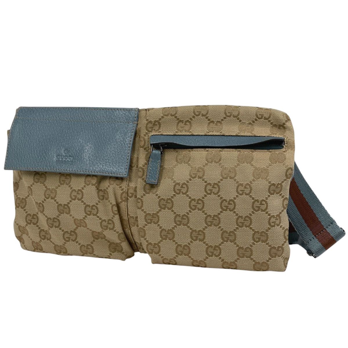 グッチ GUCCI GG柄 ウエストバッグ ウエストポーチ ボディバッグ GGキャンバス ベージュ ライトブルー 28566 レディース