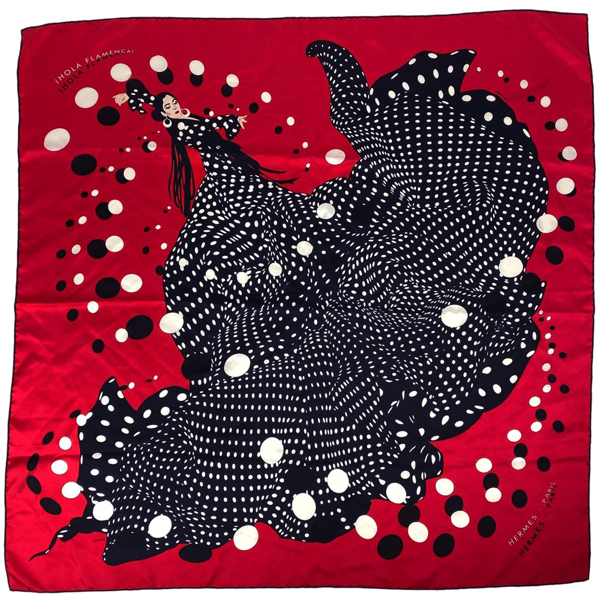 エルメス HERMES カレ 90 i HOLA FLAMENCA! オラ フラメンカ スカーフ シルク レッド マルチ レディース