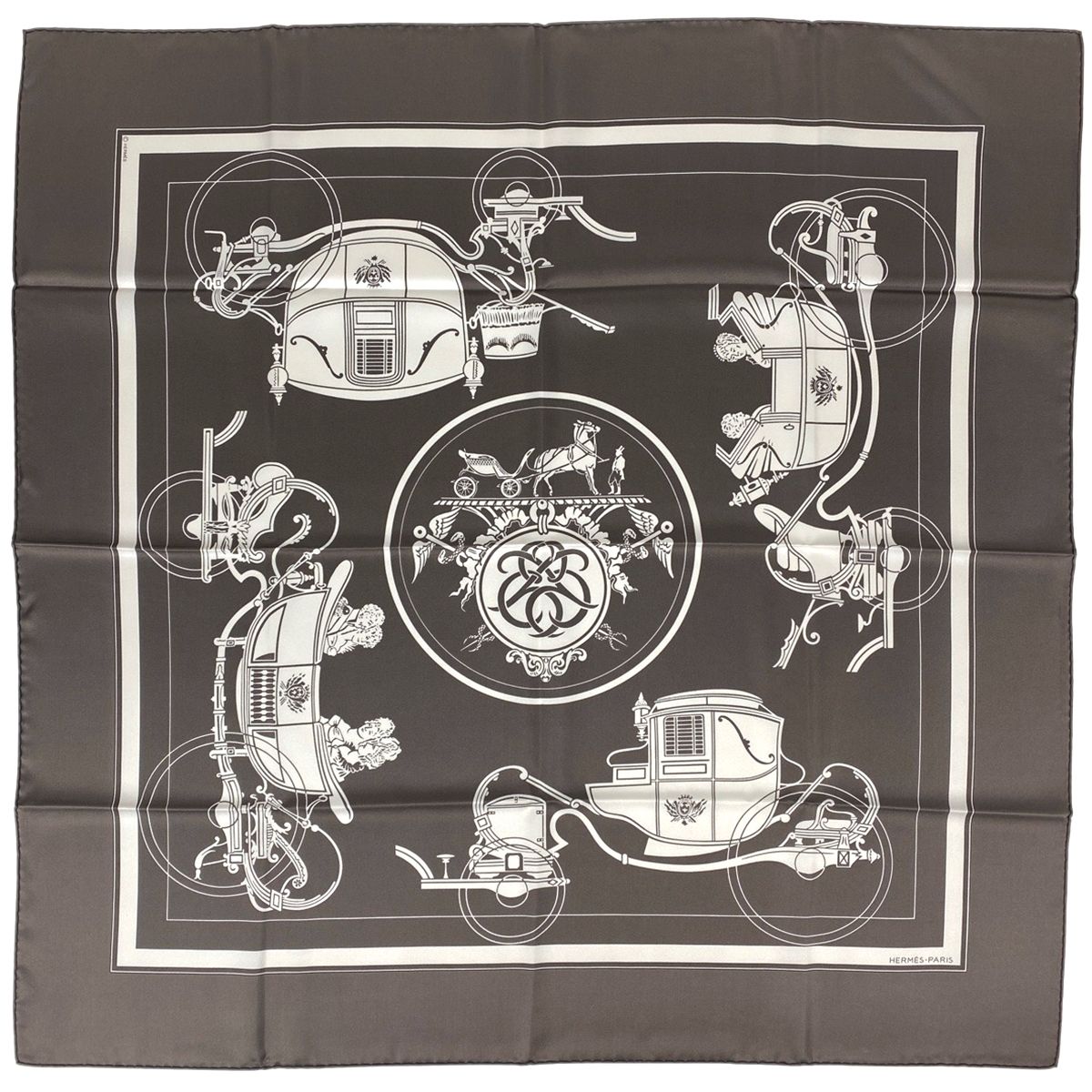 エルメス HERMES カレ 90 EX-LIBRIS エクスリブリス スカーフ シルク グレー レディース